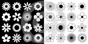 Daisy chamomile silhouette icon. Camomile super big set. Cute round flower head plant collection. Love card symbol. Growing