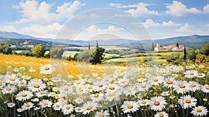Provence Morning: A Whimsical Skyline Of Yellow And White Flowers