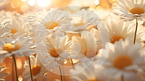 Daisy Delight: Warmly Glowing Freshly Picked White Petals AI Generated