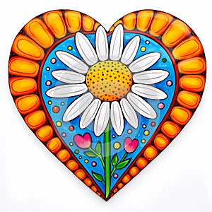 Daisy floral heart shaped inspired by Mexican folk art