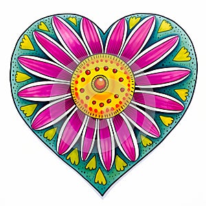 Daisy floral heart shaped inspired by Mexican folk art