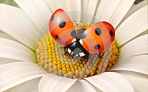 Daisy flower with a ladybird