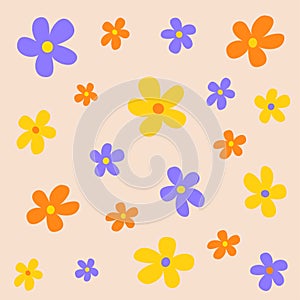 Daisy flower pattern. Yellow, orange, blue chamomile camomile icon set. Cute plant collection. Growing concept. Wrapping paper