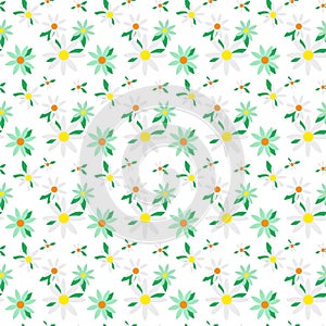 Daisy flower seamless pattern on blue background. Ditsy floral print with tiny chamomile great for fashion fabric, home