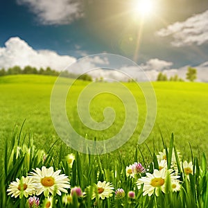 Daisy flowers on the sunny meadow