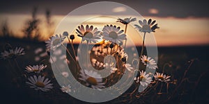 Daisy flowers with sunset background