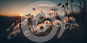 Daisy flowers with sunset background