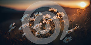 Daisy flowers with sunset background