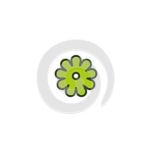 Daisy. Green flat icon of camomile flower. Isolated on white. Vector illustration