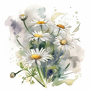 daisy illustration hand drawn painted watercolor, generative ai