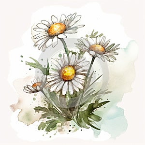 daisy illustration hand drawn painted watercolor, generative ai