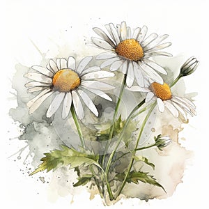 daisy illustration hand drawn painted watercolor, generative ai