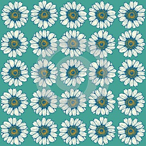 Daisy seamless pattern. Vector seamless pattern with the chamomiles in vintage style