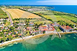 Dajla. Aerial view of coastal village of Dajla and abandoned convent