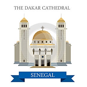 The Dakar Cathedral in Senegal. Flat cartoon vecto