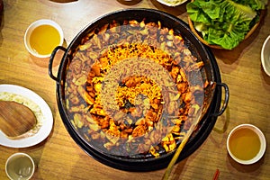 Dakgalbi or Spicy grilled chicken and vegetables recipe. photo