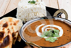 Dal makhni with naan and Rice photo
