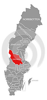 Dalarna red highlighted in map of Sweden photo