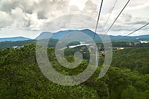 Dalat Cable Car at Robin Hill to the Truc Lam pagoda. Dalat, Vietnam. With damatic clouds.