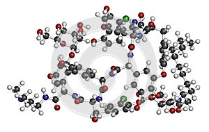 Dalbavancin glycopeptide antibiotic drug molecule. Used in treatment Staphylococcus aureus and Streptococcus pyogenes infections