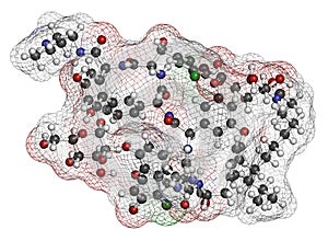 Dalbavancin glycopeptide antibiotic drug molecule. Used in treatment Staphylococcus aureus and Streptococcus pyogenes infections