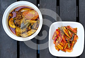 Dalcha and Spicy Acar for tomato rice photo