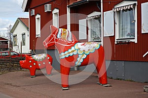 Dalecarlian (Dala) horse in Nusnas. Dalarna county. Sweden photo