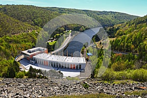 The Dalesice pumped - storage hydroelectric power station on the Jihlava river. Dam with landscape in the Czech Republic