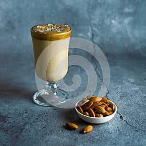 Dalgona coffee with almonds