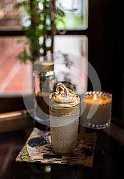 Dalgona coffee in breakfast