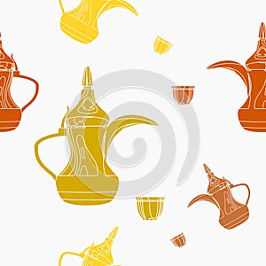 Dallah Coffee Pot and Finjan Cup Vector Illustration Seamless Pattern