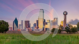 Dallas city downtown skyline cityscape of Texas USA