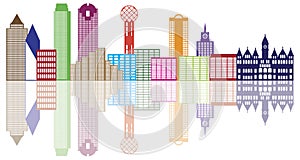 Dallas City Skyline Color Outline Vector Illustrat