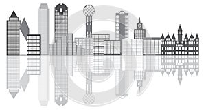 Dallas City Skyline Grayscale Illustration