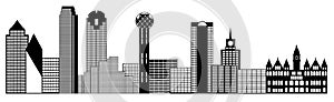 Dallas City Skyline Panorama Clip Art