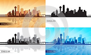 Dallas city skyline silhouettes set