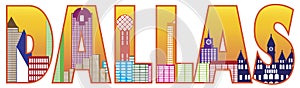 Dallas City Skyline Text Outline Color Illustratio