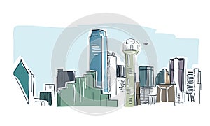 Dallas city vector sketch landscape line illustration skyline