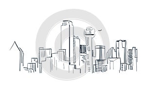 Dallas city vector sketch landscape line illustration skyline