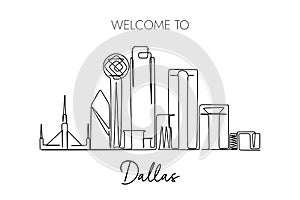 Dallas skyline Continuous line drawing. Illustration for tourism promotion design
