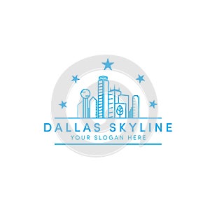 Dallas skyline logo designs with stars and line art logo