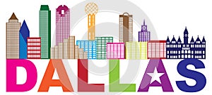 Dallas Skyline Lone Star Text Color Illustration