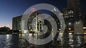 Dallas Skyline: Nightly Light reflections in water