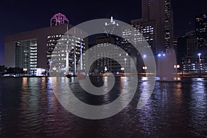 Dallas Skyline: Nightly Light reflections in water