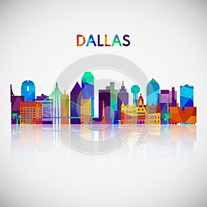 Dallas skyline silhouette in colorful geometric style.