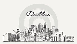 Dallas skyline, Texas, USA, hand drawn, sketch