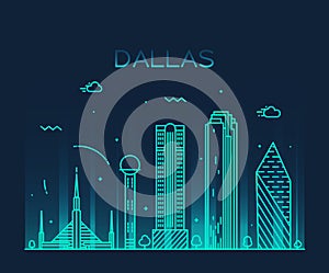 Dallas skyline trendy vector illustration linear