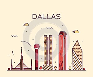 Dallas skyline trendy vector illustration linear