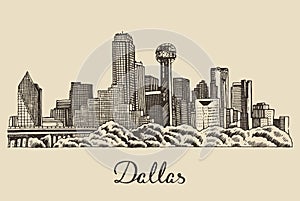 Dallas skyline vector illustration hand drawn