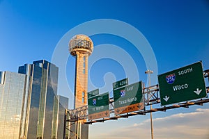 Dallas, Texas cityscape with blue sky